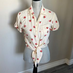 Japna watermelon print button down shirt with tie in the front